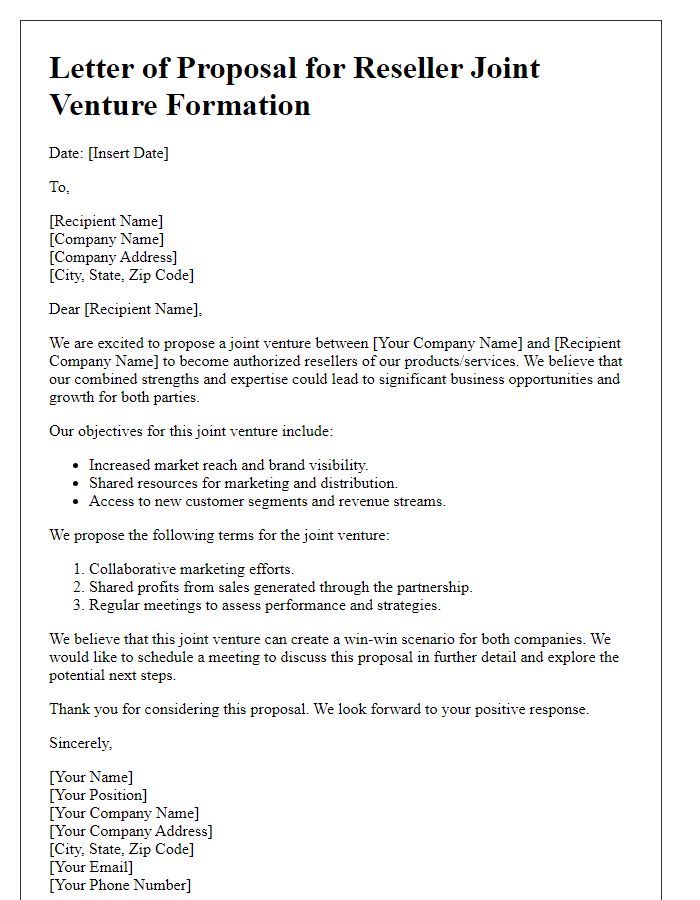 Letter template of Proposal for Reseller Joint Venture Formation