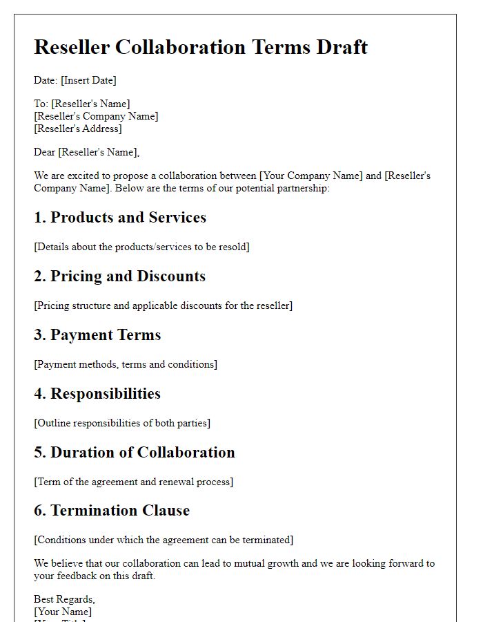 Letter template of Reseller Collaboration Terms Draft