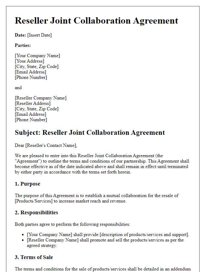 Letter template of Reseller Joint Collaboration Agreement