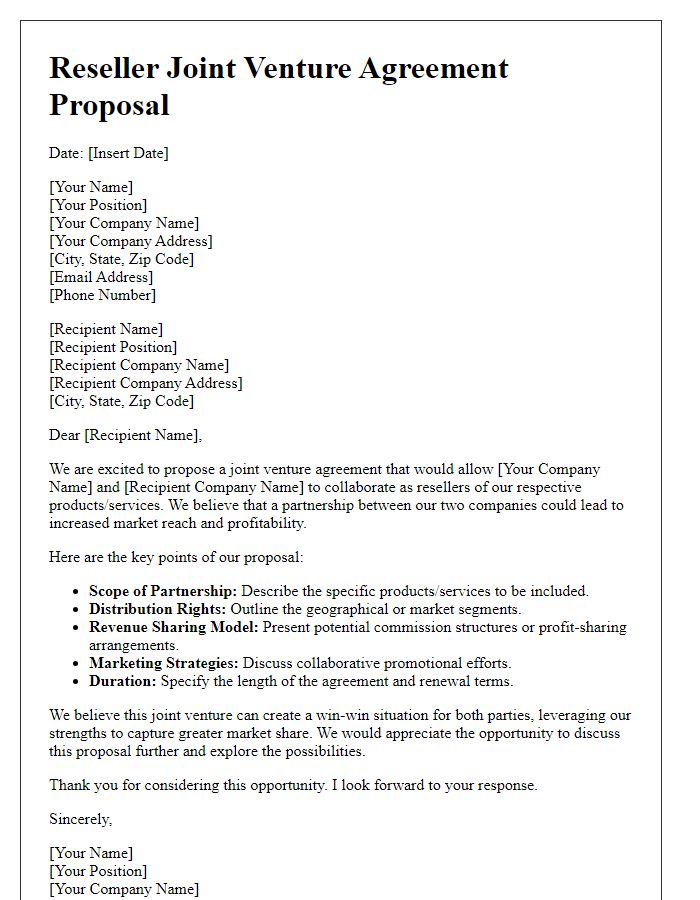 Letter template of Reseller Joint Venture Agreement Proposal