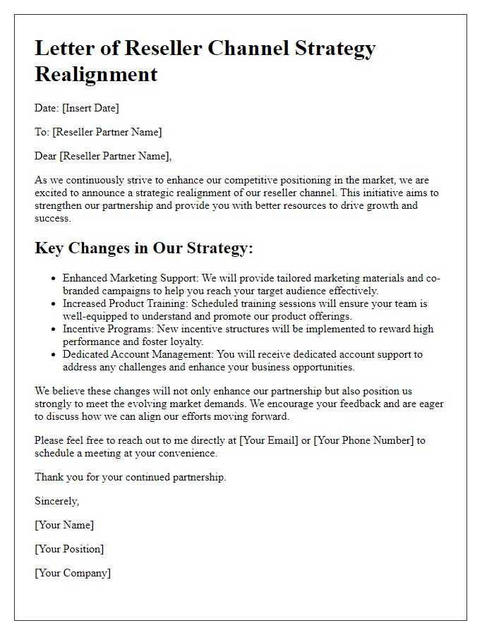 Letter template of reseller channel strategy realignment for competitive market positioning