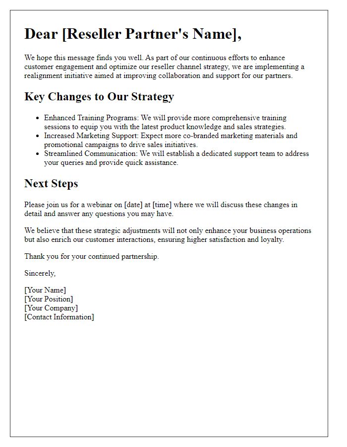 Letter template of reseller channel strategy realignment for enhancing customer engagement