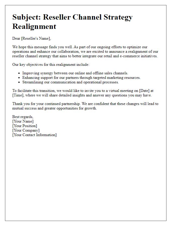 Letter template of reseller channel strategy realignment for retail and e-commerce alignment