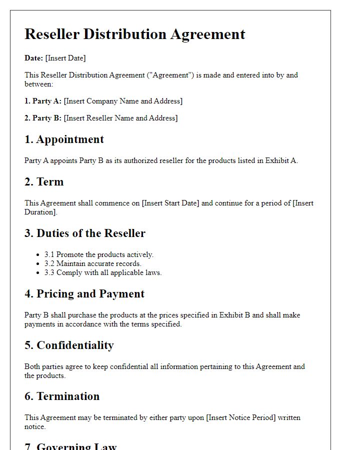 Letter template of reseller distribution agreement outline