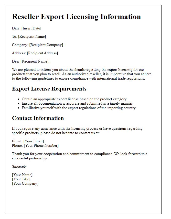 Letter template of reseller export licensing information