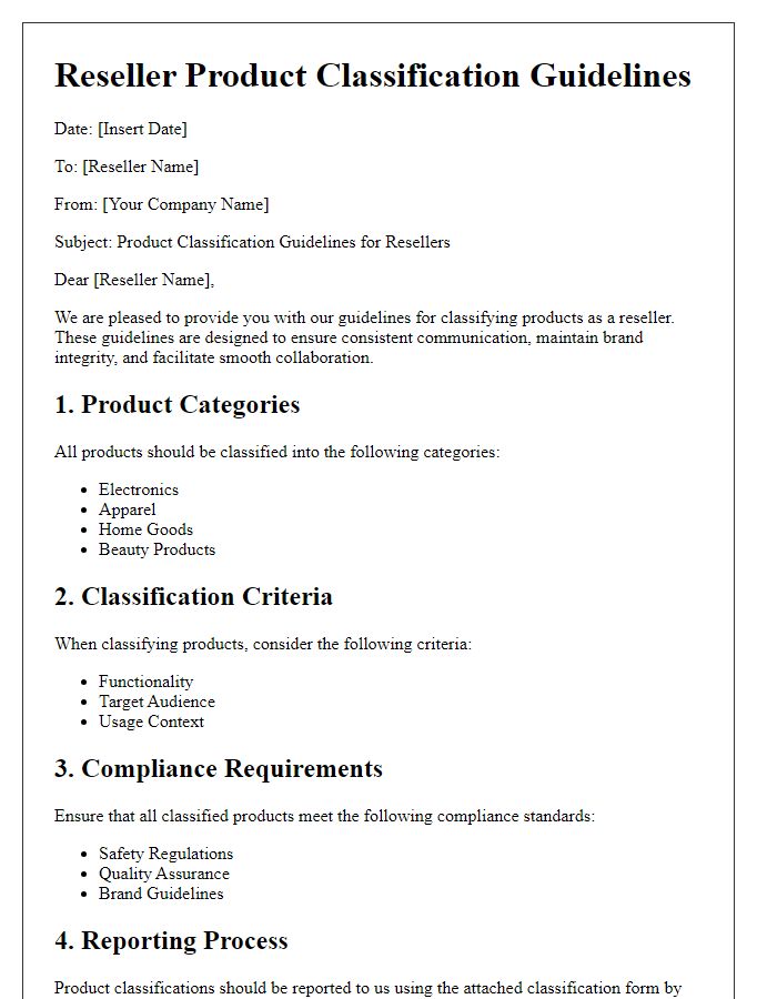 Letter template of reseller product classification guidelines