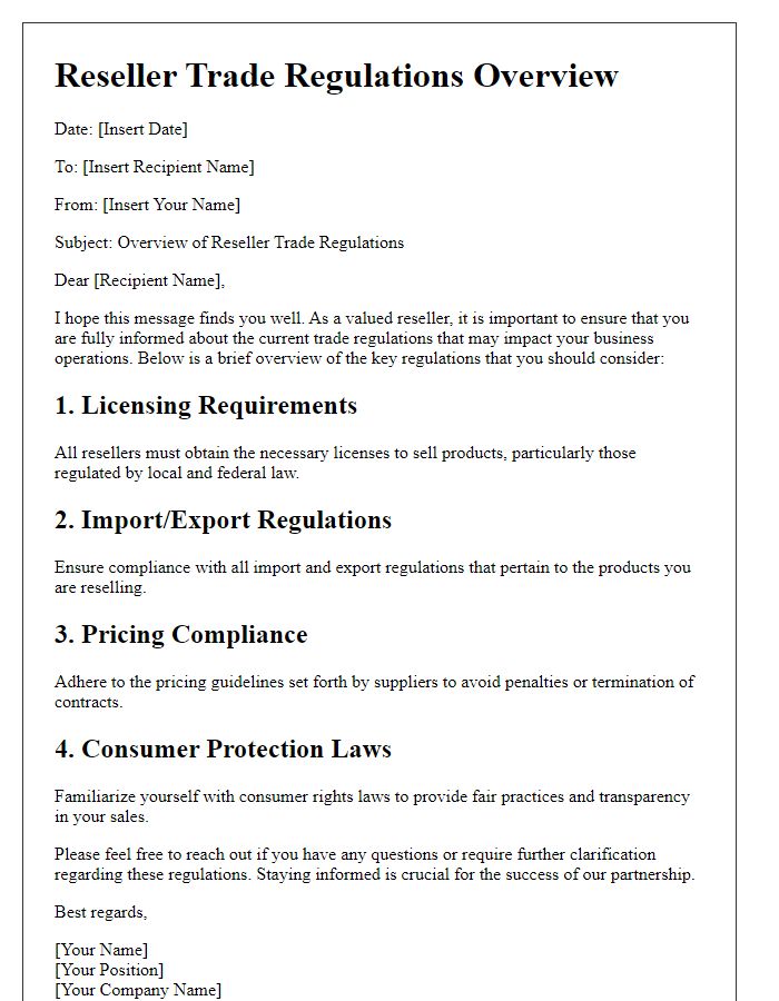 Letter template of reseller trade regulations overview