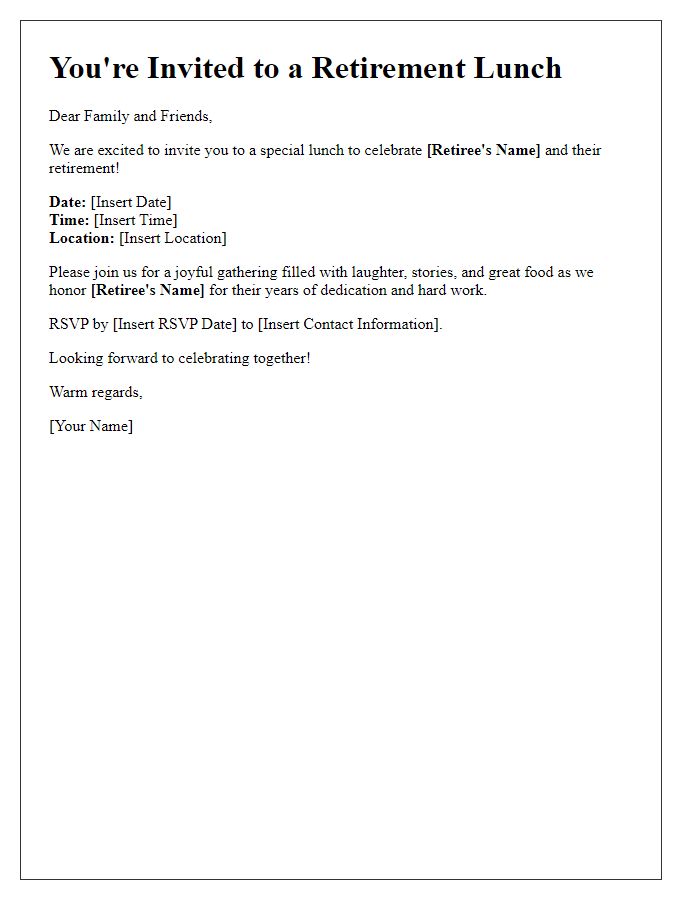 Letter template of retirement lunch invitation for family and friends