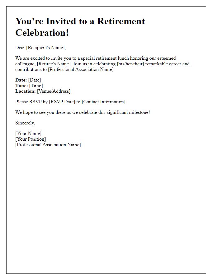 Letter template of retirement lunch invitation for a professional association