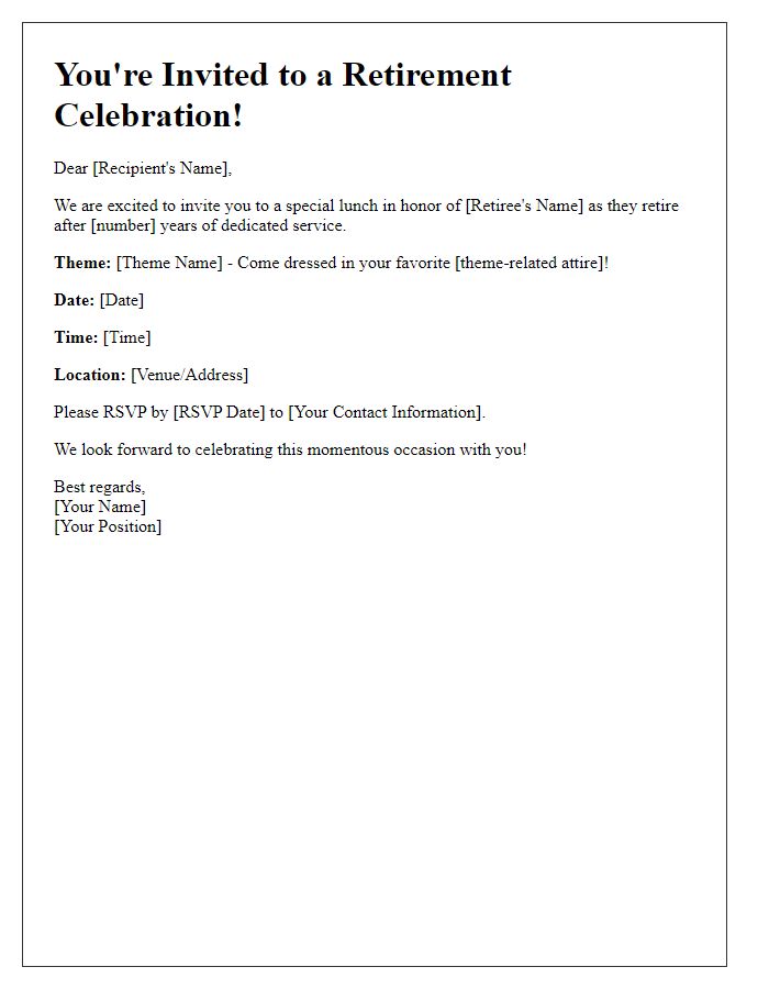 Letter template of retirement lunch invitation for a themed celebration