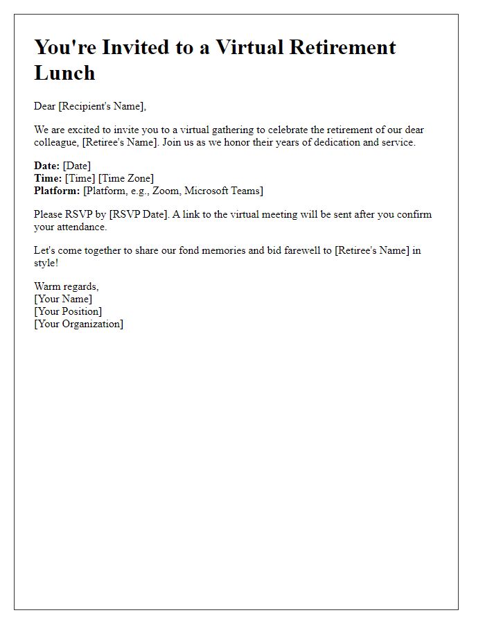 Letter template of retirement lunch invitation for a virtual gathering