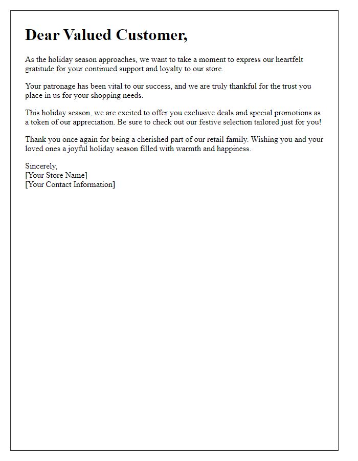 Letter template of Retail Customer Appreciation for Holiday Shoppers