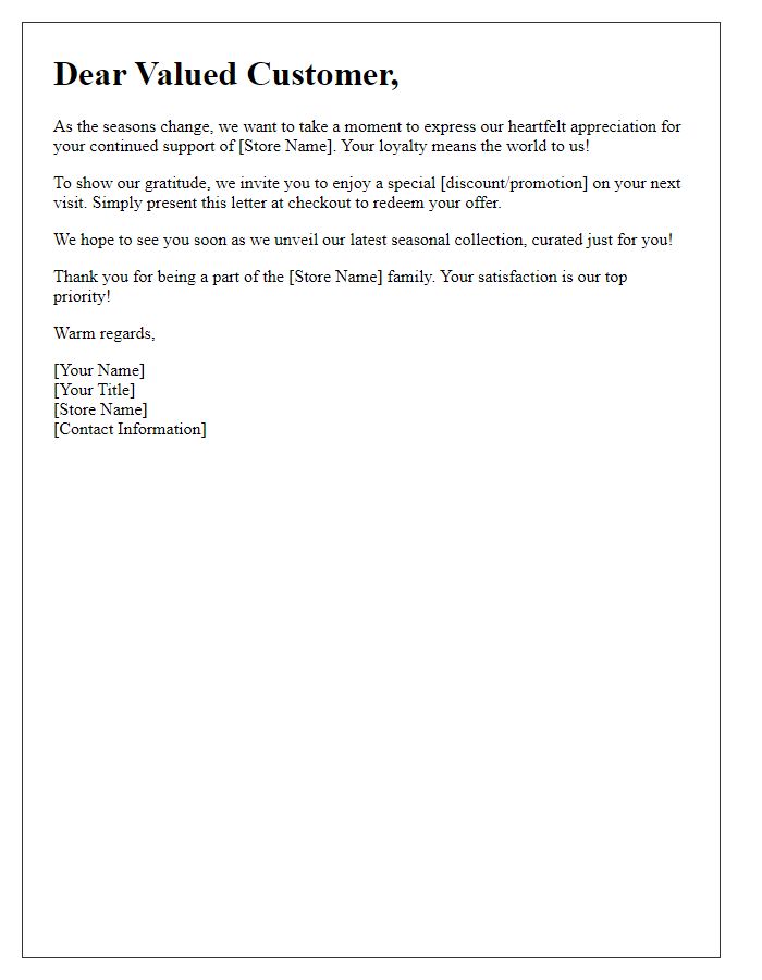 Letter template of Retail Customer Appreciation for Seasonal Customers