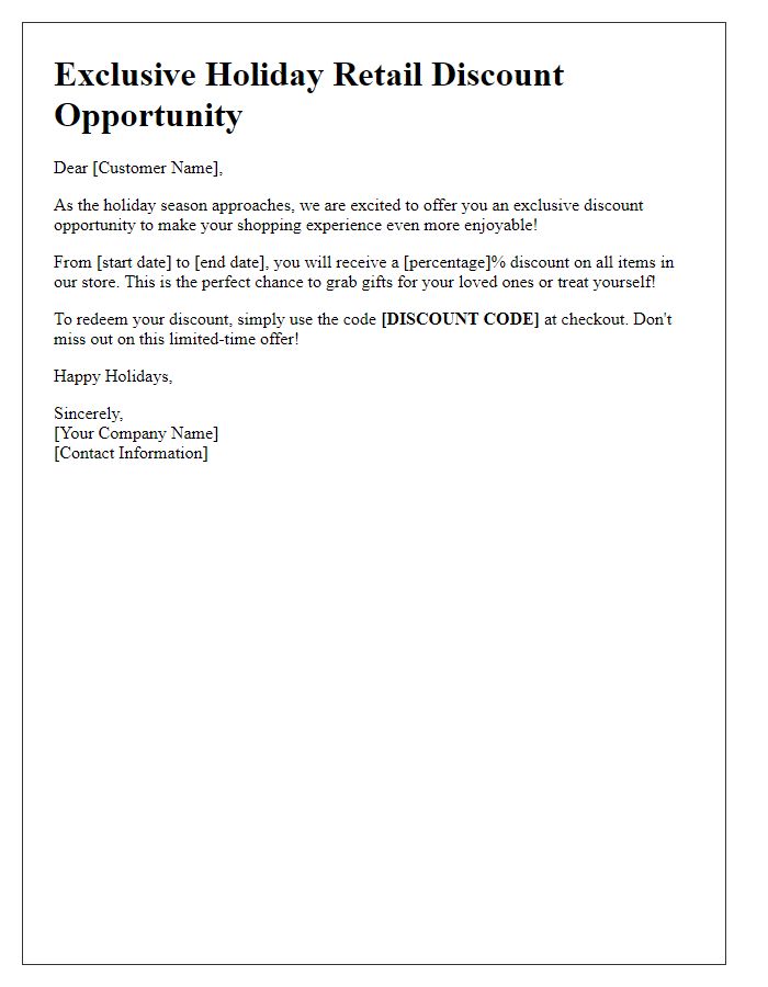 Letter template of Holiday Retail Discount Opportunity