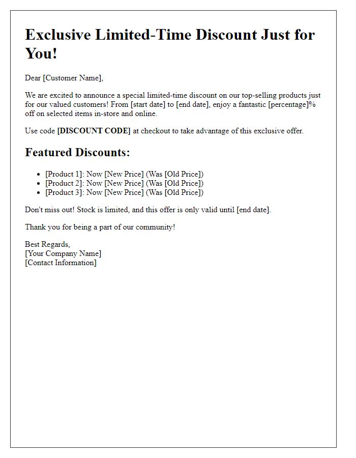 Letter template of Limited-Time Retail Discount Notification