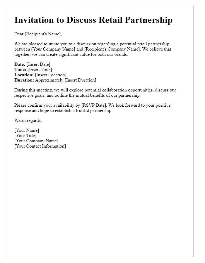 Letter template of Invitation for Retail Partnership Discussion