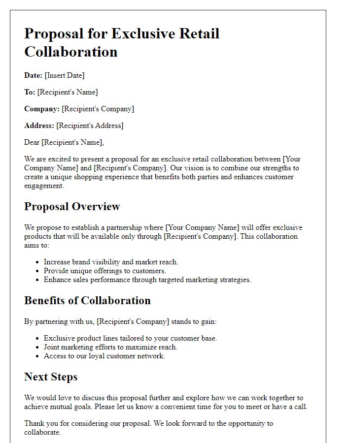 Letter template of Proposal for Exclusive Retail Collaboration