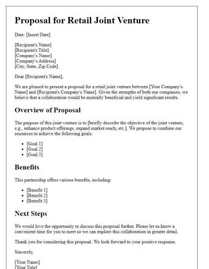 Letter template of Proposal for Retail Joint Venture