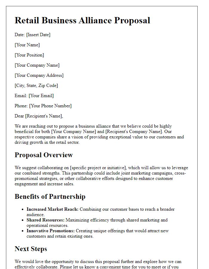 Letter template of Retail Business Alliance Proposal