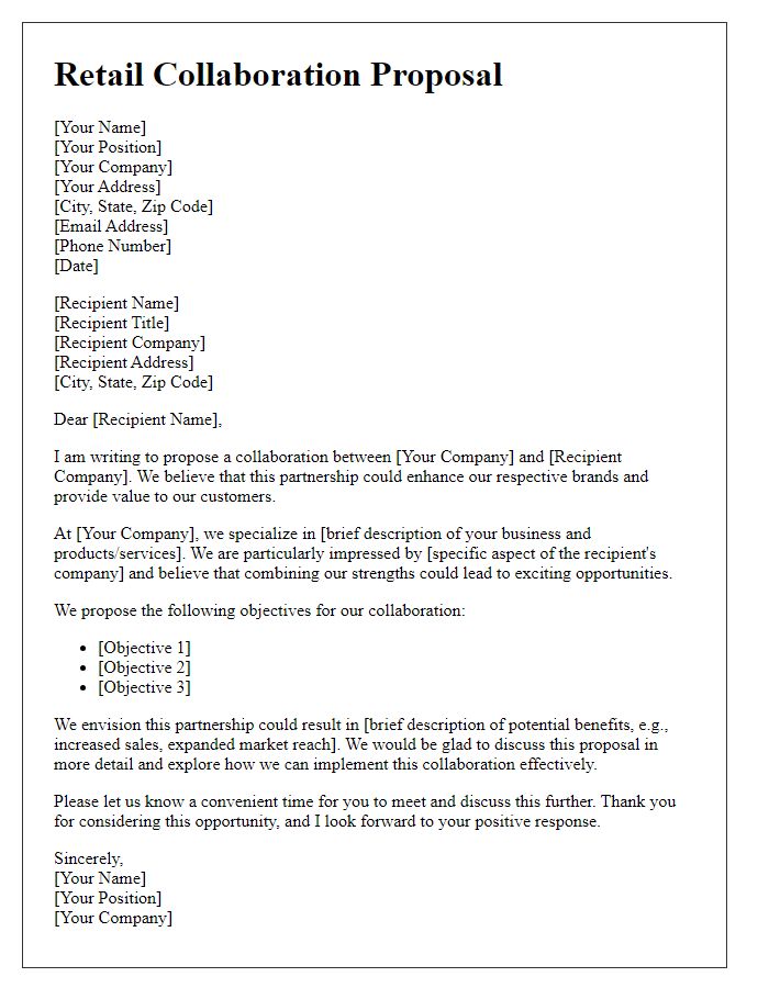 Letter template of Retail Collaboration Proposal