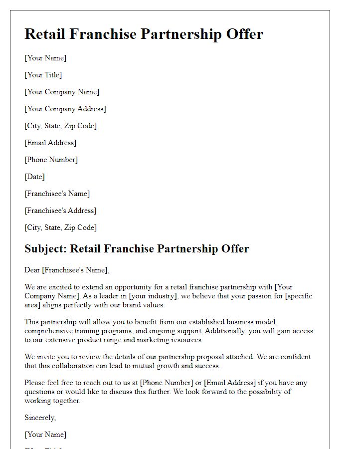 Letter template of Retail Franchise Partnership Offer