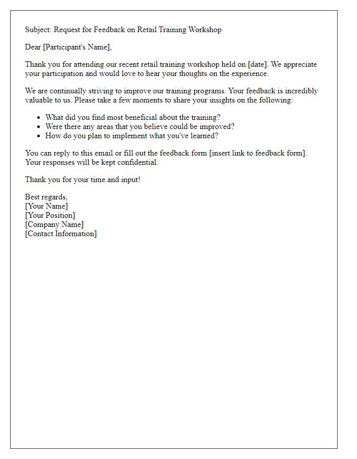 Letter template of feedback request post retail training workshop