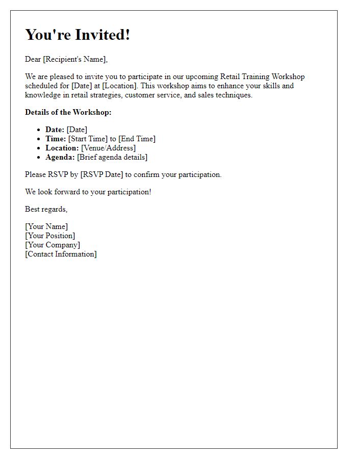 Letter template of invitation for retail training workshop participation