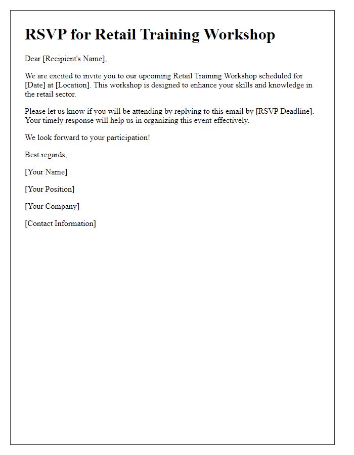 Letter template of RSVP for retail training workshop