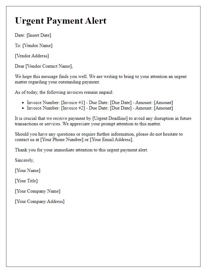 Letter template of urgent retail vendor payment alert
