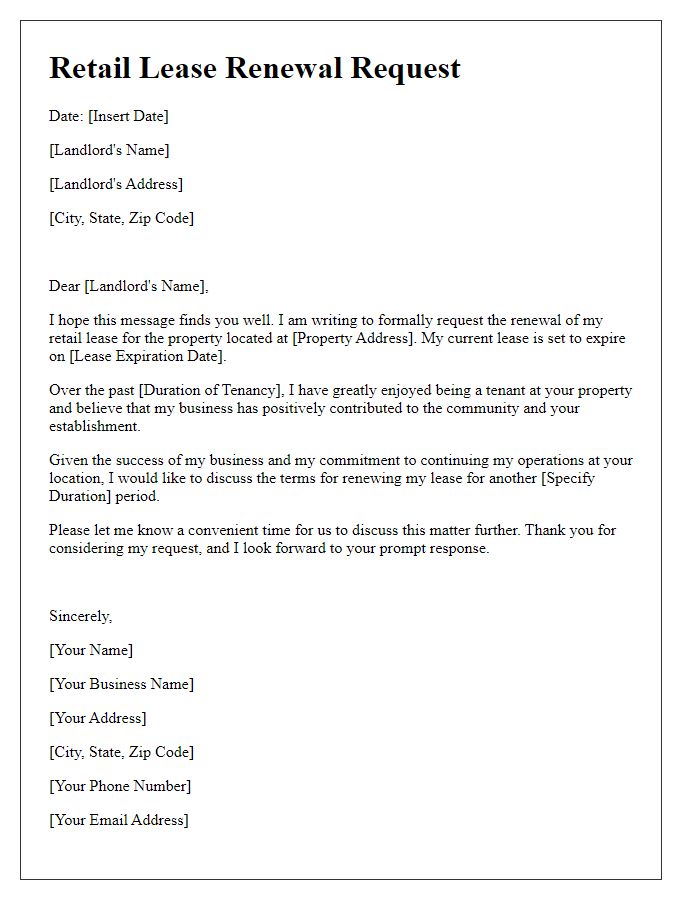 Letter template of retail lease renewal request