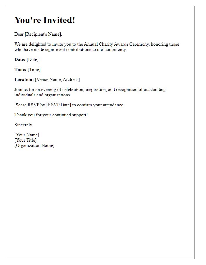 Letter template of charity awards ceremony invitation