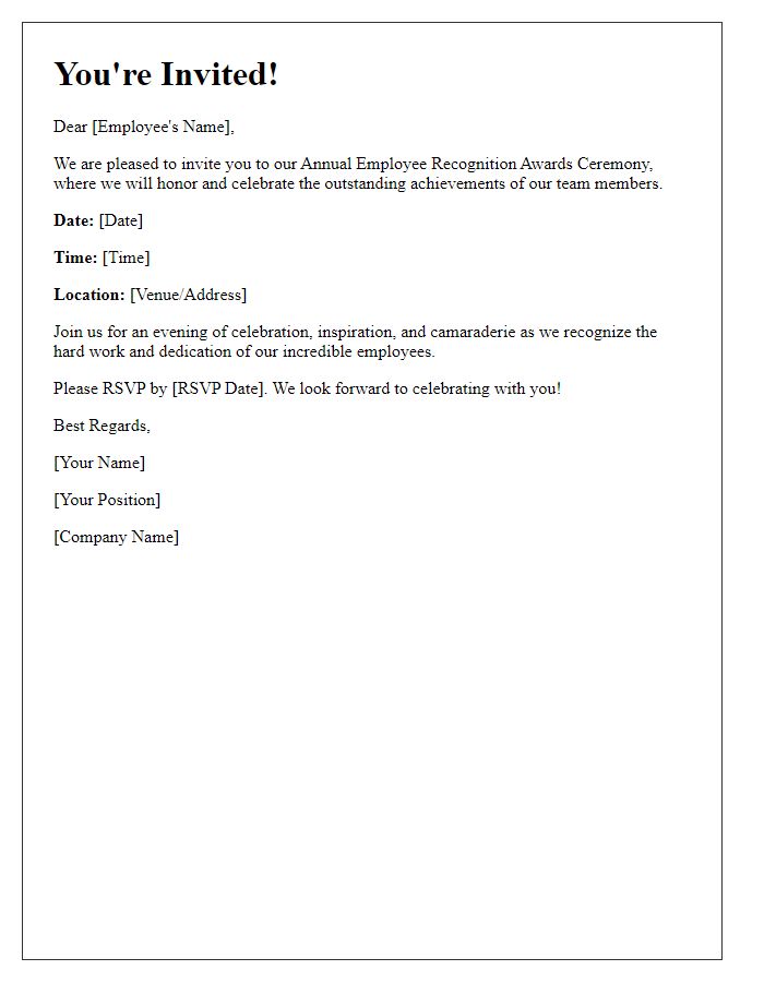 Letter template of employee recognition awards invitation