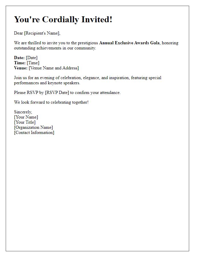 Letter template of exclusive awards gala invitation