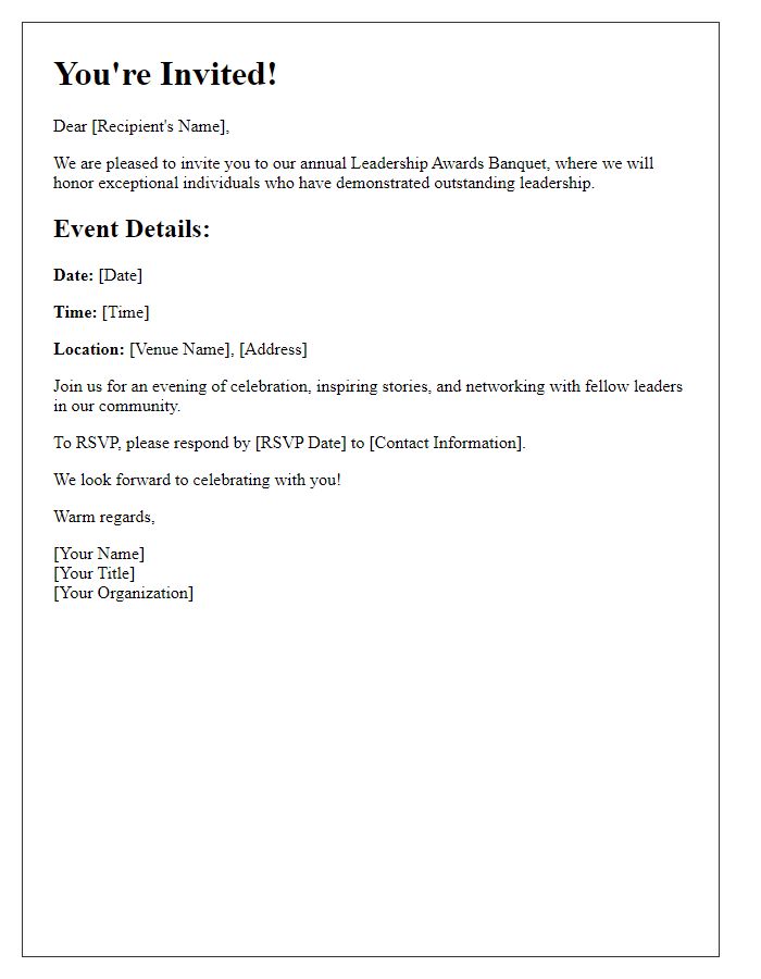 Letter template of leadership awards banquet invitation