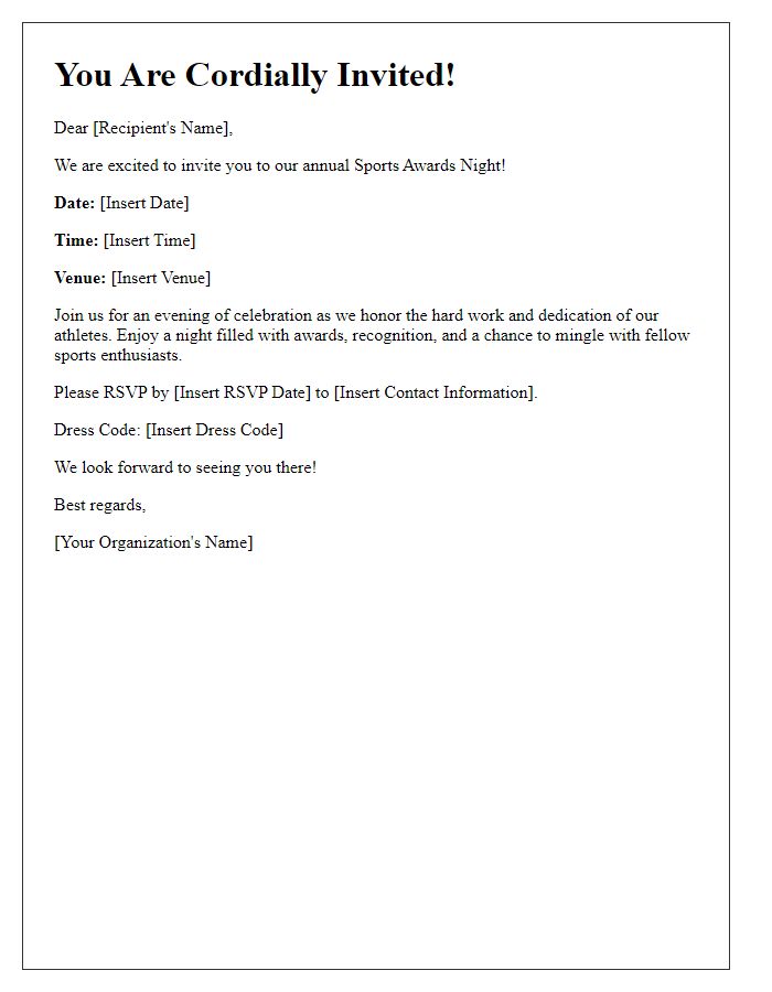 Letter template of sports awards night invitation