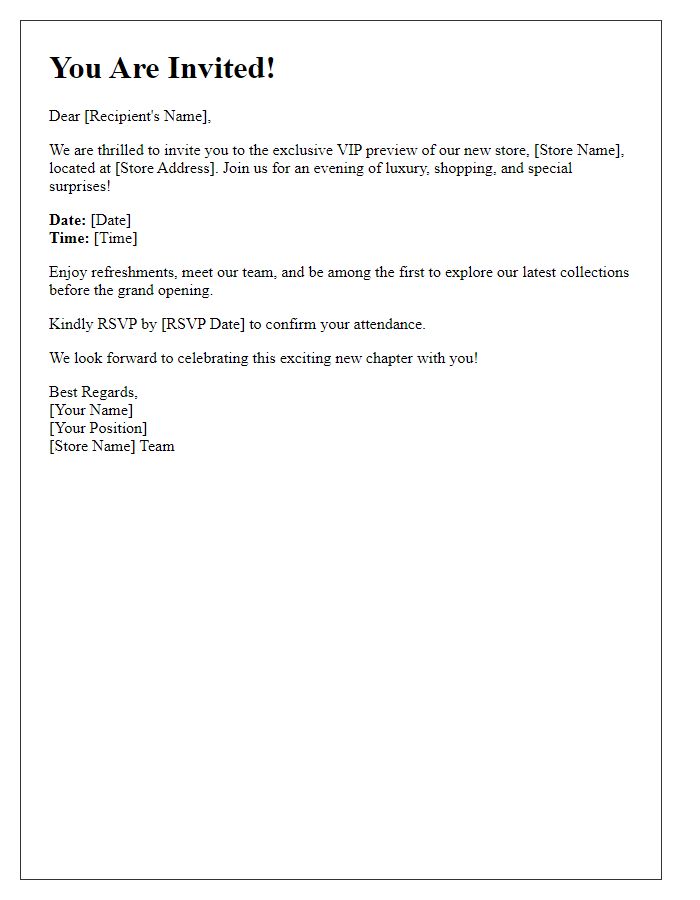 Letter template of VIP preview invitation for a new store opening