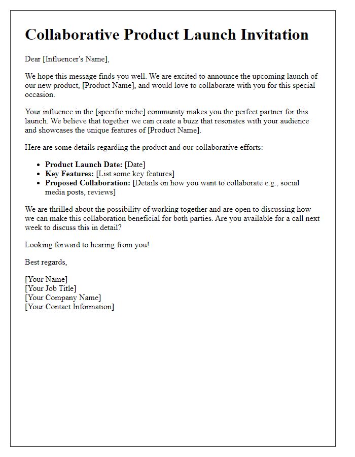 Letter template of Collaborative Product Launch with Influencers