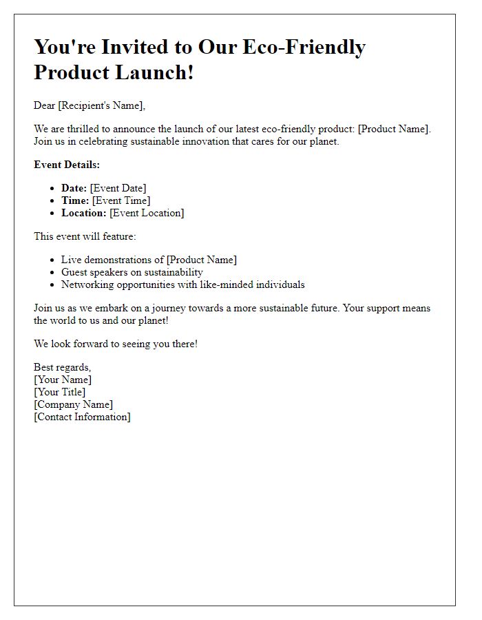 Letter template of Eco-Friendly Product Launch for Sustainable Brands