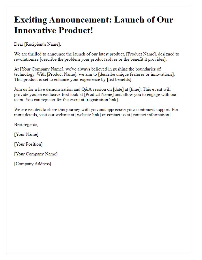 Letter template of Innovative Product Launch in the Technology Sector