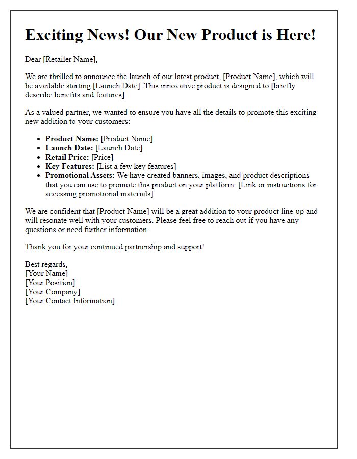 Letter template of Product Launch Announcement for Online Retailers