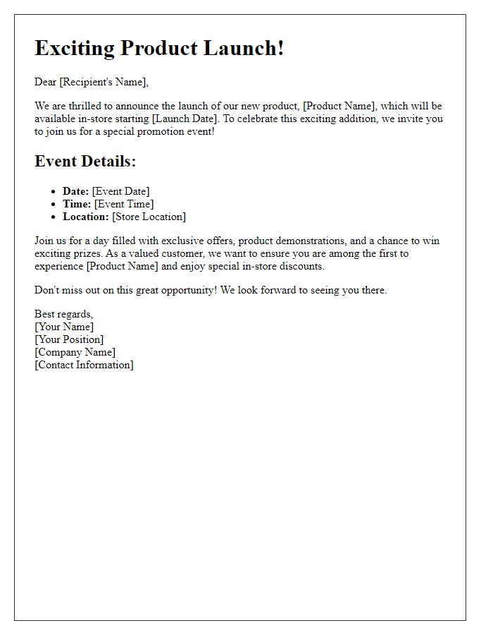 Letter template of Retail Product Launch for In-Store Promotions