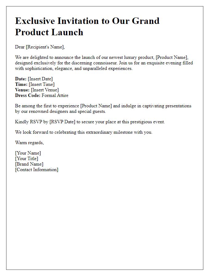 Letter template of Upscale Product Launch for Luxury Brands