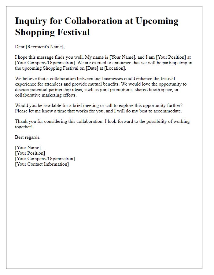 Letter template of inquiry for collaboration at a shopping festival