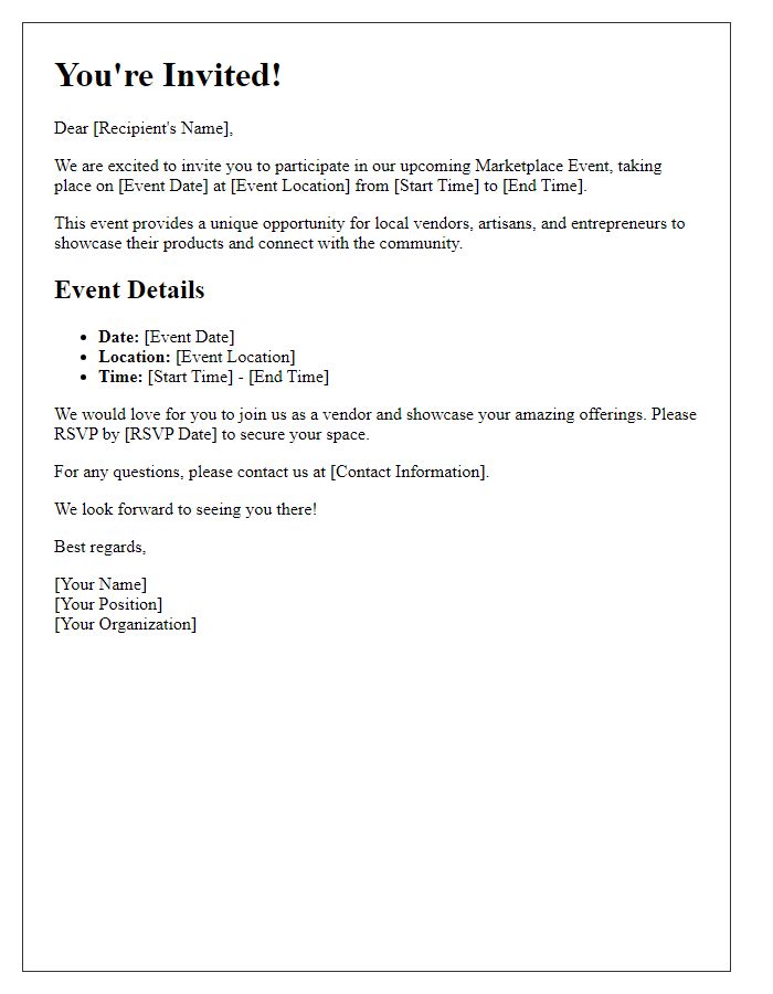 Letter template of invitation to engage in a marketplace event