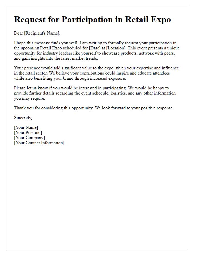 Letter template of request for participation in a retail expo