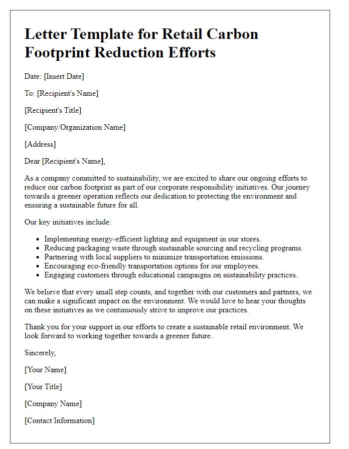 Letter template of retail carbon footprint reduction efforts