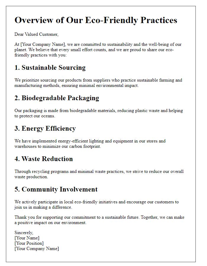 Letter template of retail eco-friendly practices overview