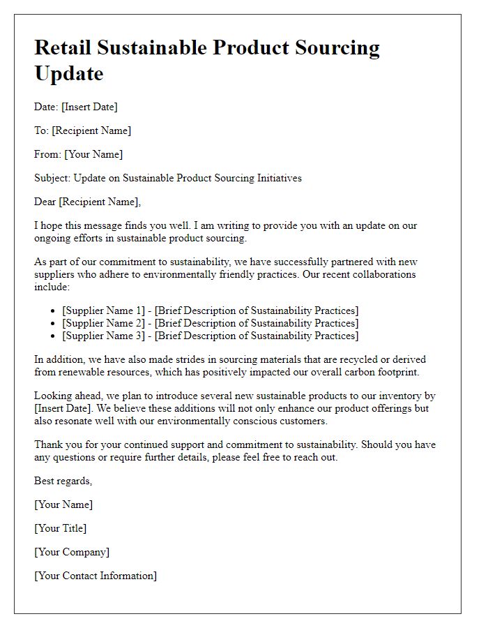 Letter template of retail sustainable product sourcing update