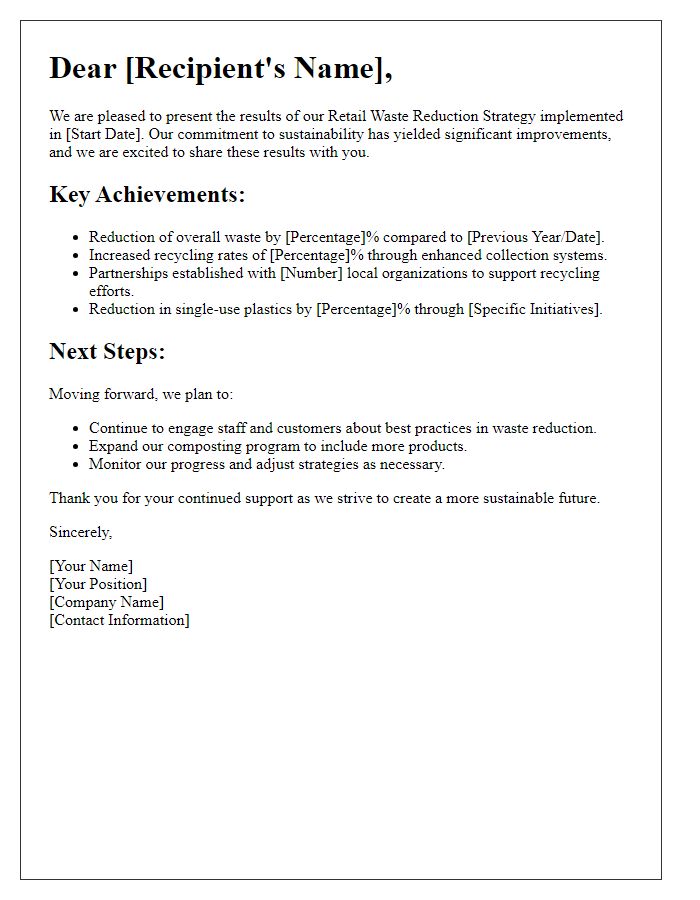 Letter template of retail waste reduction strategy results