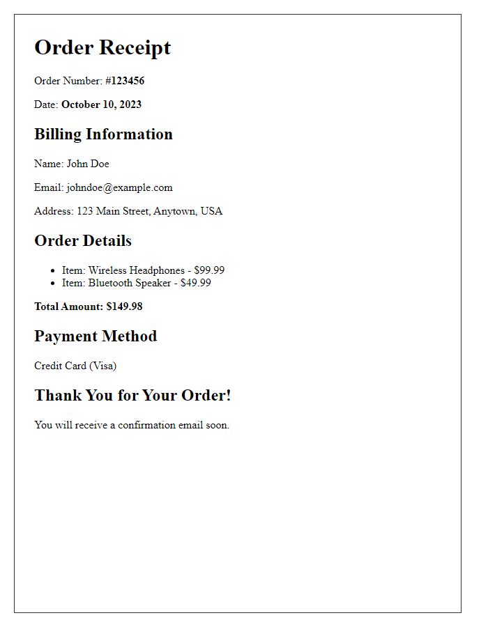 Letter template of online shopping order receipt